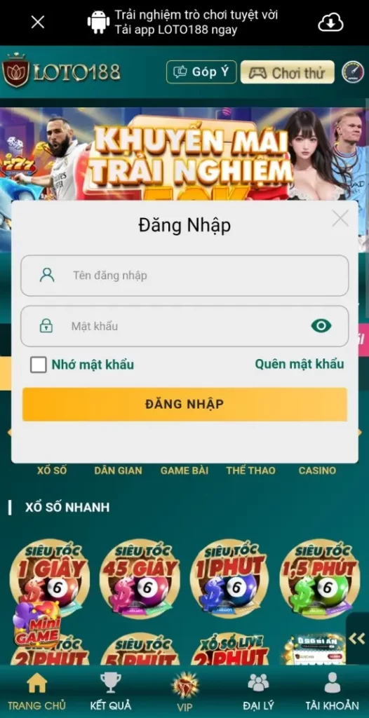 Đăng nhập vào LOTO188