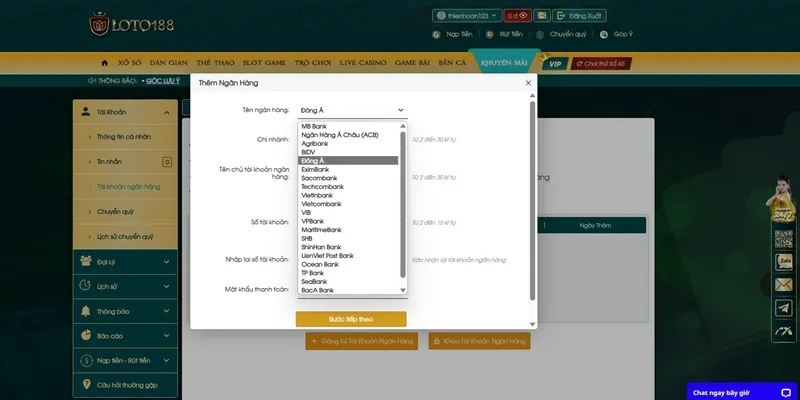 Bước 3: Nhập thông tin tài khoản ngân hàng